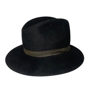 Black Felt Fedora Hat With Brown Band 100 Percent Wool